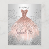 Budget Silver Rose Gold Dress Sweet 16 Einladung (Vorderseite)