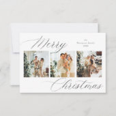 Budget Silver Script Frohe Weihnachts Foto Collage Mitteilungskarte (Vorderseite)