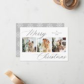 Budget Silver Script Frohe Weihnachts Foto Collage Mitteilungskarte (Vorderseite/Rückseite Beispiel)