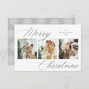 Budget Silver Script Frohe Weihnachts Foto Collage Mitteilungskarte