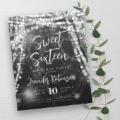 Budget Silver String Lights Sweet 16 Einladen Flyer