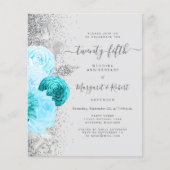 Budget Silver Teal Floral 25th Anniversary Party (Vorderseite)