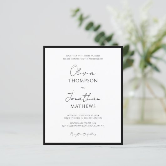 BUDGET Simple Black Tie White Script Wedding (Stehend Vorderseite)