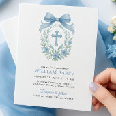 Budget Simple Blue Boy Taufe Einladung mit Bow