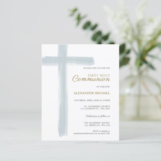 Budget Simple Blue Cross Boy First Holy Communion (Stehend Vorderseite)