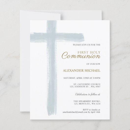 Budget Simple Blue Cross Boy First Holy Communion (Vorderseite)