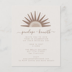 Budget Simple Boho Sun Taupe Wedding Einladung
