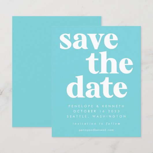 Budget Simple Bold Aqua Blue Save the Date Card (Vorne/Hinten)