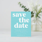 Budget Simple Bold Aqua Blue Save the Date Card (Stehend Vorderseite)