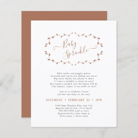 Budget Simple Botanical Terra Cotta Baby Sprinkle (Vorne/Hinten)