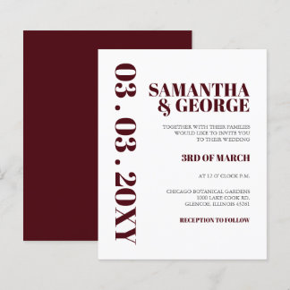 Budget Simple Burgundy Modern Wedding Einladung