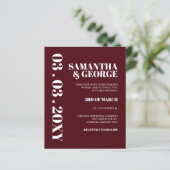 Budget Simple Burgundy Wedding Einladung (Stehend Vorderseite)