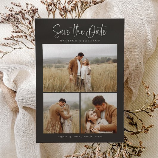 Budget Simple Calligraphy Script Modern Four Foto Save The Date