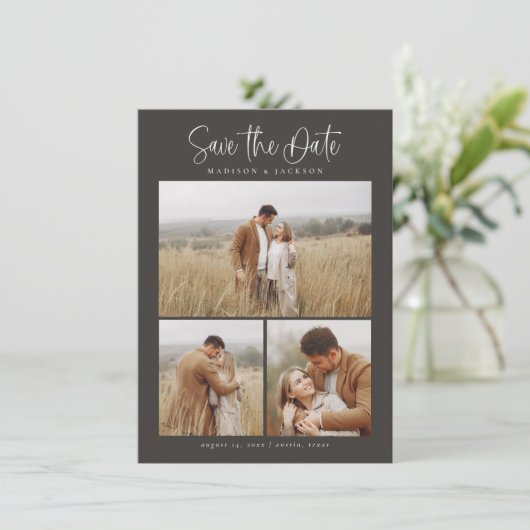 Budget Simple Calligraphy Script Modern Four Foto Save The Date (Stehend Vorderseite)