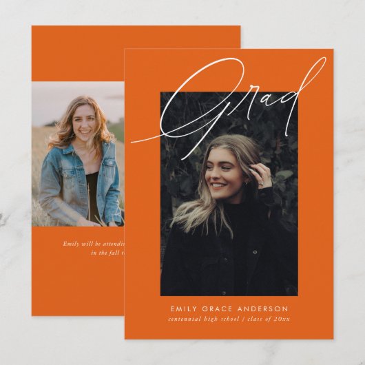 Budget Simple Calligraphy Three Foto Abschluss Ankündigung (Vorne/Hinten)