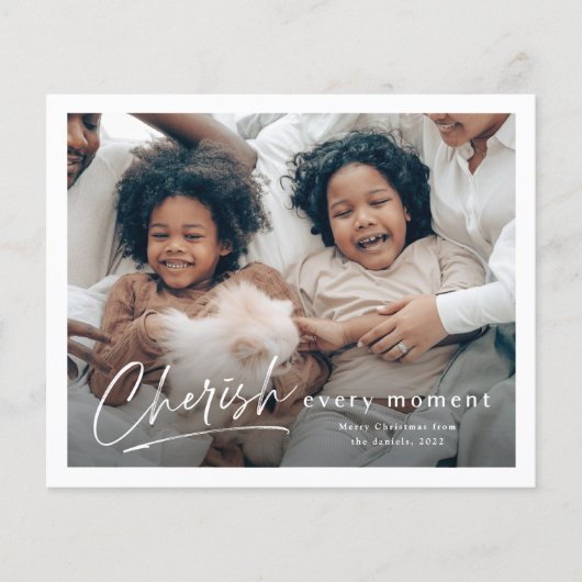 Budget Simple Cherish Script Foto Weihnachtskarte (Vorderseite)