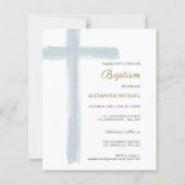 Budget Simple Dusty Blue Cross Boy Baptism (Vorderseite)