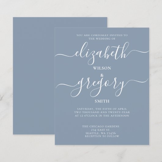 Budget Simple Dusty Blue Modern Wedding Einladung (Vorne/Hinten)