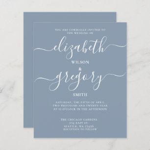 Budget Simple Dusty Blue Modern Wedding Einladung