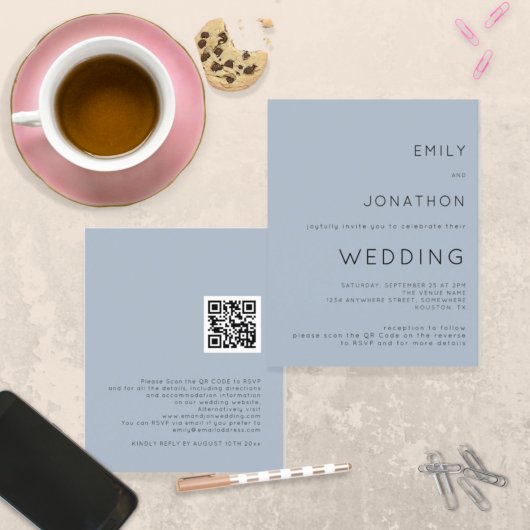 Budget Simple Dusty Blue QR Code Wedite