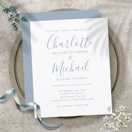 Budget Simple Dusty Blue Script Hochzeit Einladung