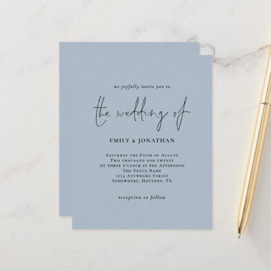 Budget Simple Dusty Blue Wedding Einladung (Vorderseite/Rückseite Beispiel)