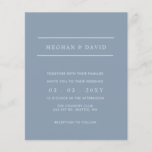 Budget Simple Dusty Blue Wedding Einladung (Vorderseite)