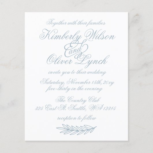 Budget Simple Dusty Blue Wedding Einladung (Vorderseite)