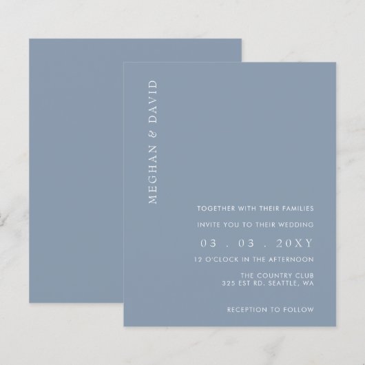 Budget Simple Dusty Blue Wedding Einladung (Vorne/Hinten)