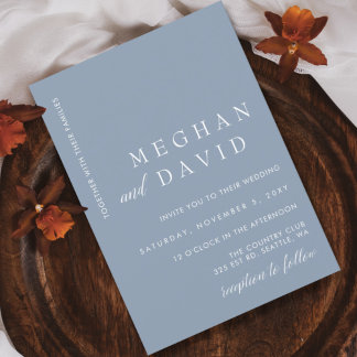 Budget Simple Dusty Blue Wedding Einladung