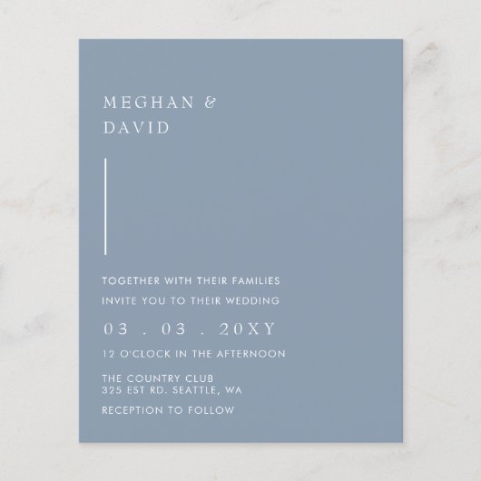 Budget Simple Dusty Blue Wedding Einladung (Vorderseite)