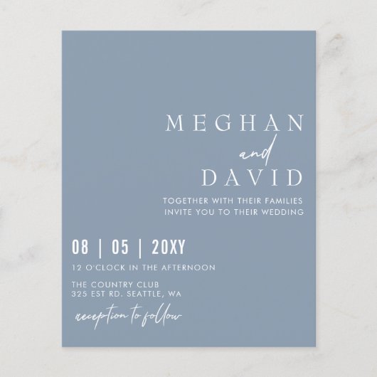 Budget Simple Dusty Blue Wedding Einladung (Vorderseite)