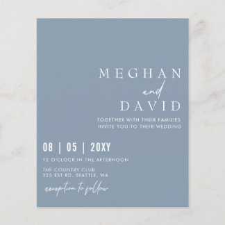 Budget Simple Dusty Blue Wedding Einladung