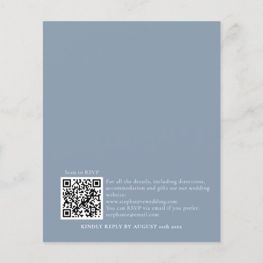 Budget Simple Dusty Blue Wedding QR Code Einladung (Rückseite)