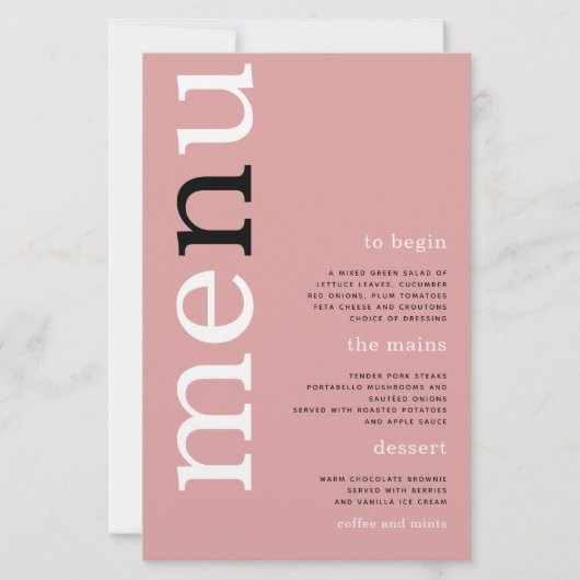 BUDGET Simple Dusty Rose Typografy Wedding Menu (Vorderseite)