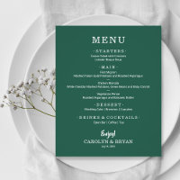 Budget Simple Elegante Emerald Green Wedding Menu
