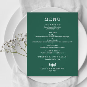 Budget Simple Elegante Emerald Green Wedding Menu