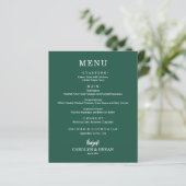 Budget Simple Elegante Emerald Green Wedding Menu (Stehend Vorderseite)