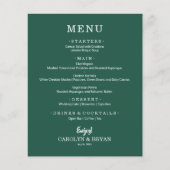 Budget Simple Elegante Emerald Green Wedding Menu Flyer (Vorne)