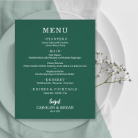 Budget Simple Elegante Emerald Green Wedding Menu