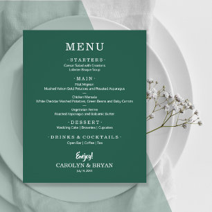 Budget Simple Elegante Emerald Green Wedding Menu Flyer