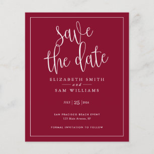 Budget Simple Elegany Burgundy Red Save the Date Flyer
