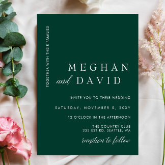 Budget Simple Emerald Green Wedding Einladung