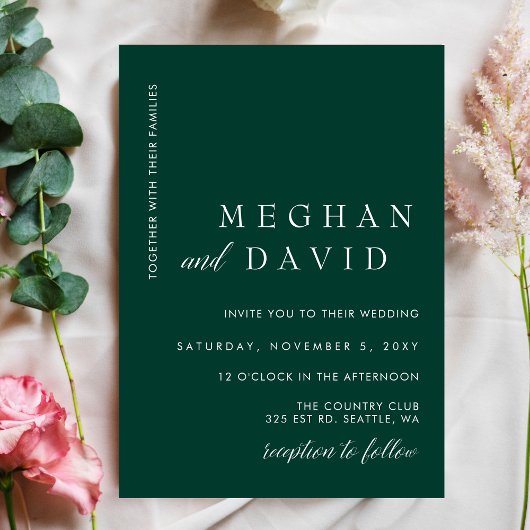 Budget Simple Emerald Green Wedding Einladung