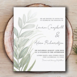 Budget Simple Foliage Green Wedding Einladung