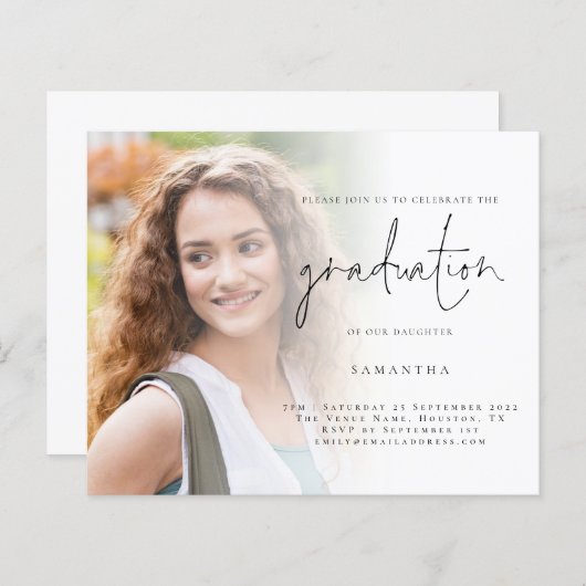 Budget Simple Foto Script 2022 Abschluss Einladung (Vorne/Hinten)