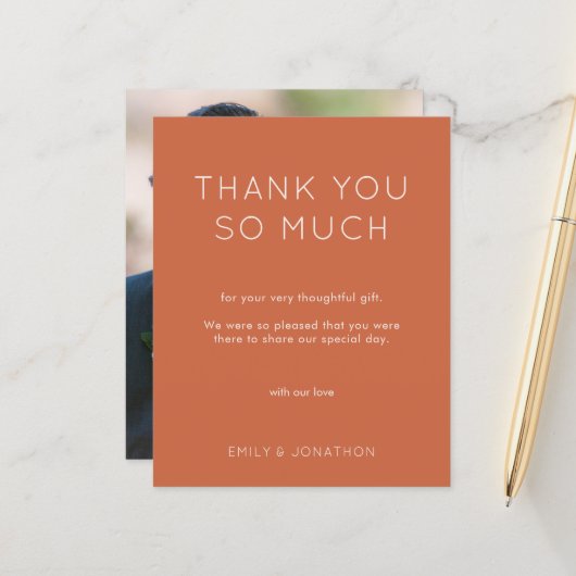 Budget Simple Foto Wedding Terracotta Vielen Dank (Vorderseite/Rückseite Beispiel)