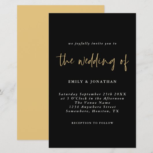 Budget Simple Gold Black Wedding Einladung (Vorne/Hinten)