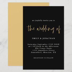 Budget Simple Gold Black Wedding Einladung