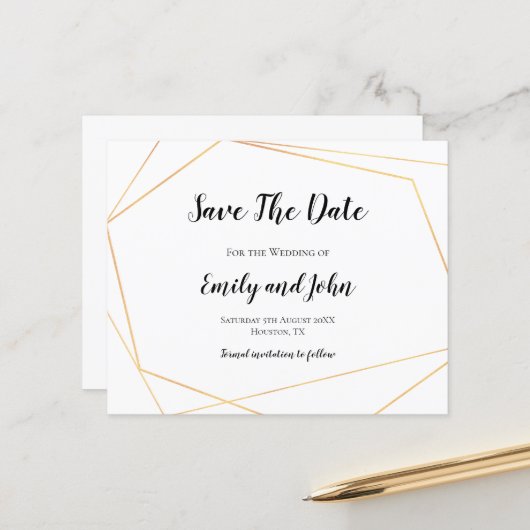 Budget Simple Gold Geometric Save the Date (Vorderseite/Rückseite Beispiel)